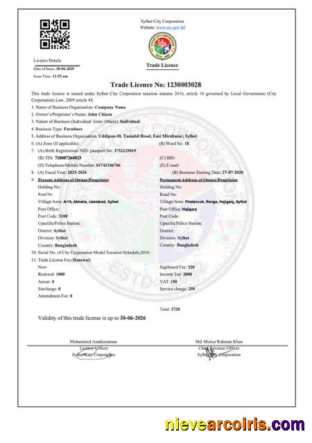 Bangladesh Sylhet trade license